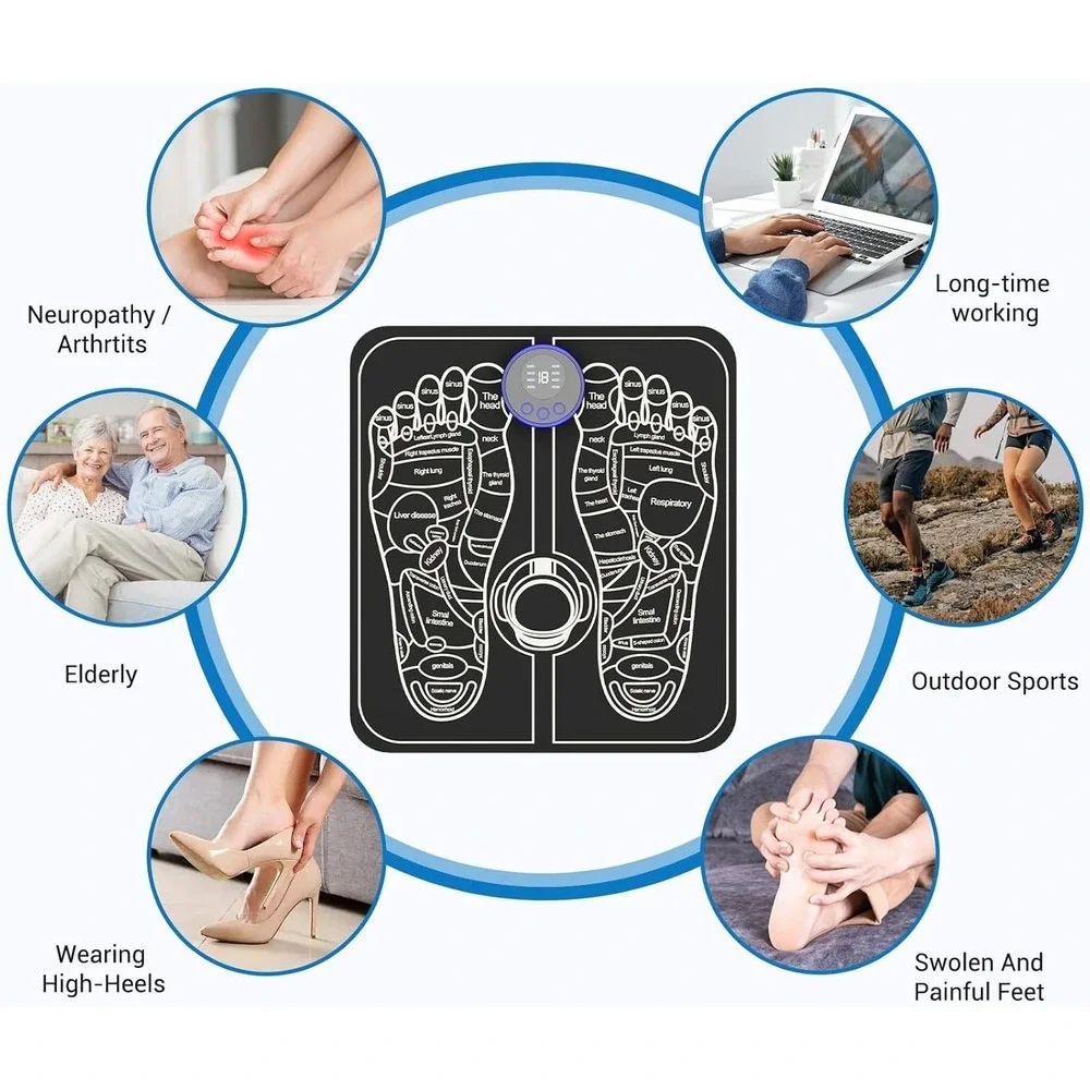 Professional EMS Foot Massager with 4 Electrode Pads - Full Body Muscle Stimulat